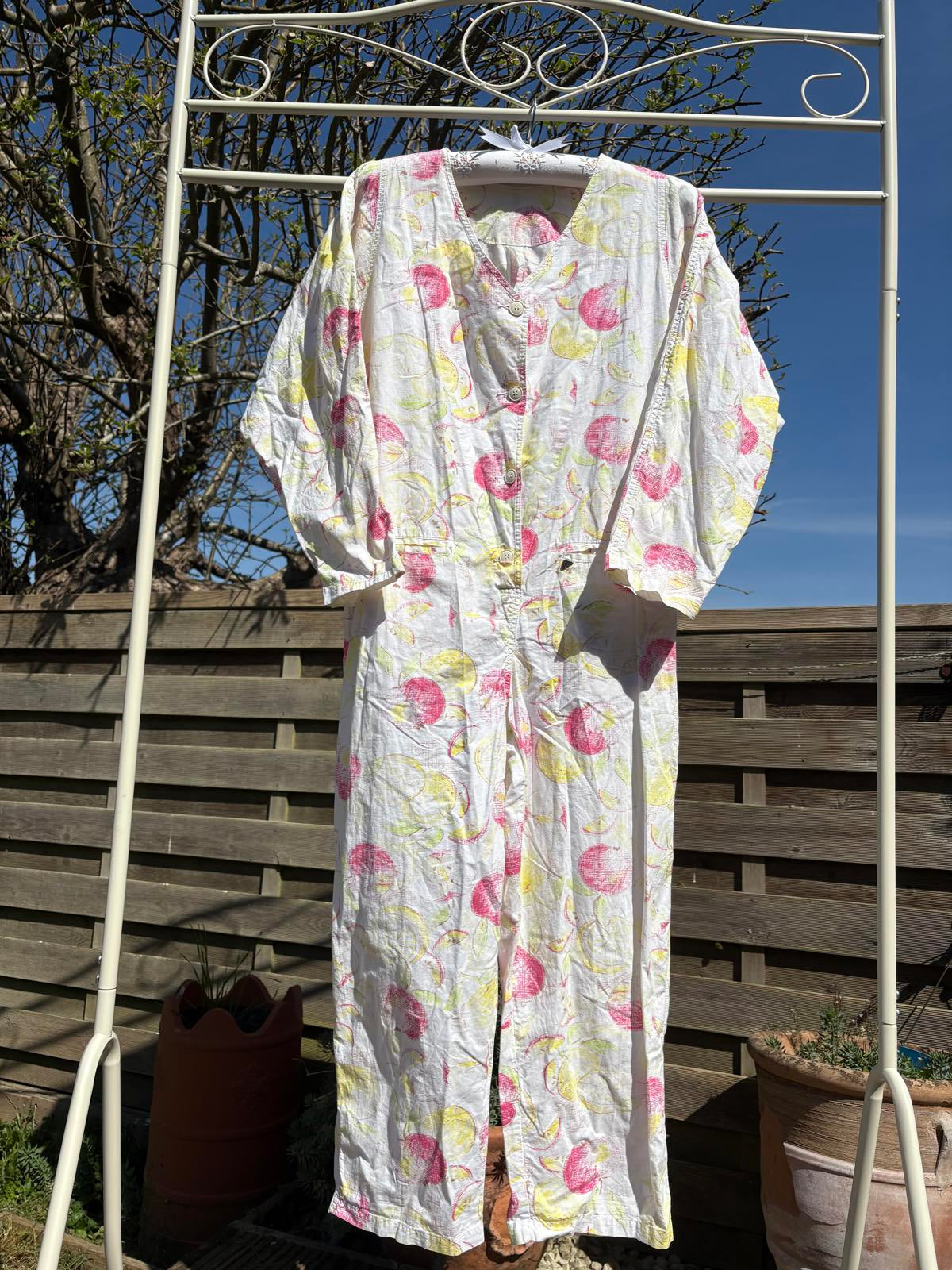 80s 90s Fruit Apple Citrus Print Funky Summer 100% Cotton Jumpsuit