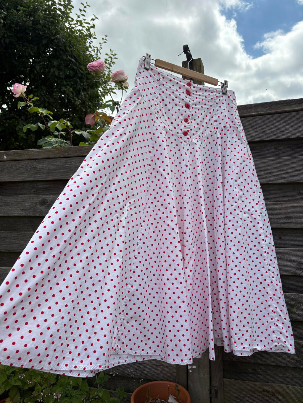 Mondi 80s Red White Polka Dot Cotton Drop Waist Full Summer Skirt