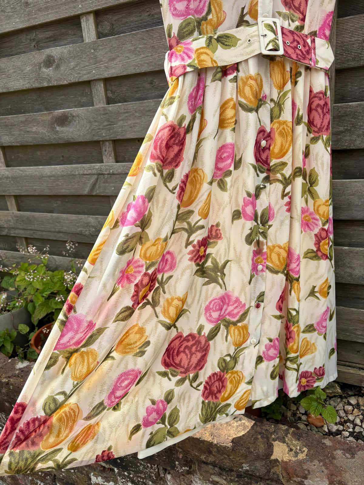 St Michael M&S Cape Sleeve Floaty Summer Floral Dress Belt Size 10