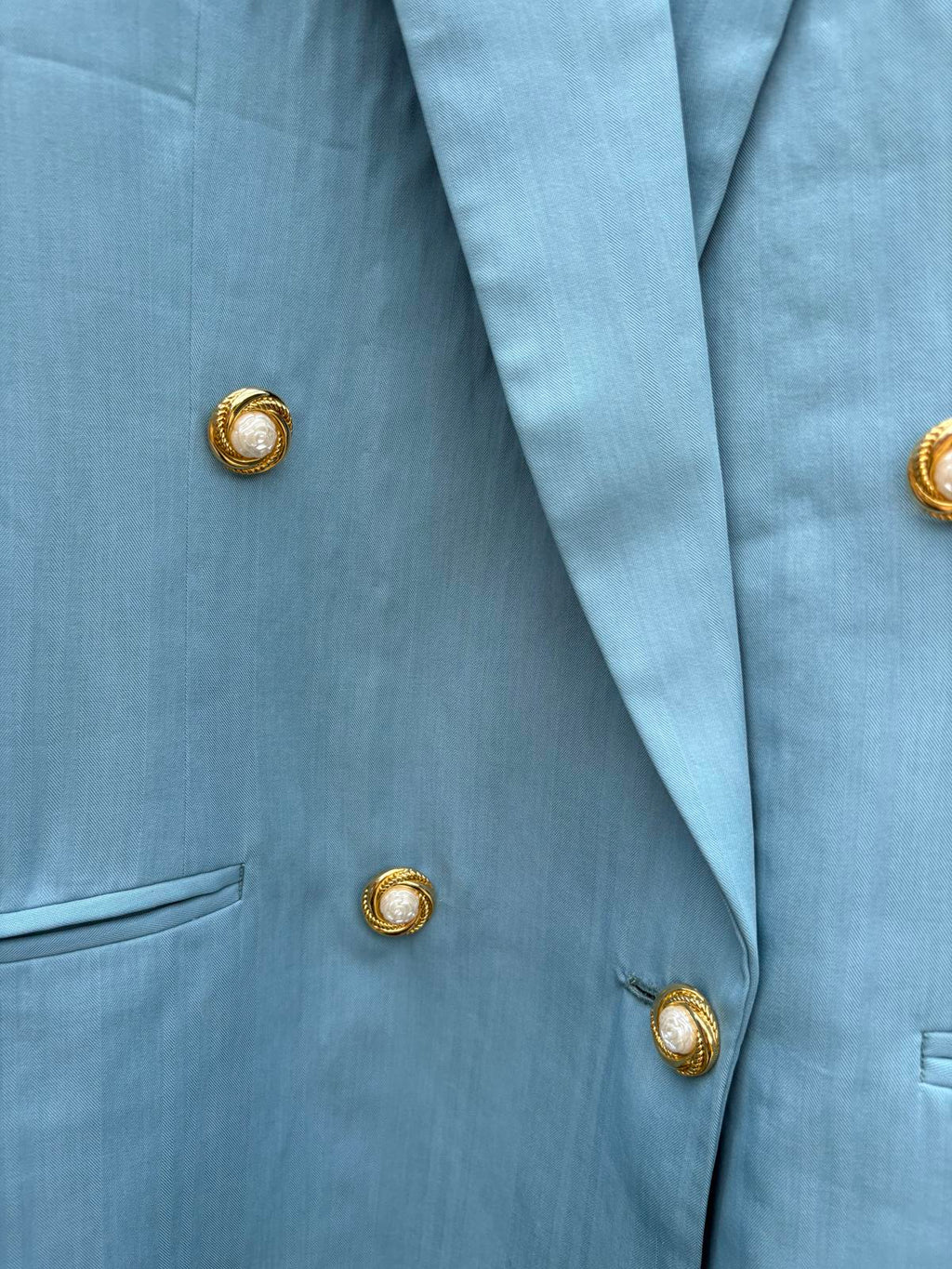 80s 90s Blue Gold Pearl Buttons Double Breasted Blazer Jacket