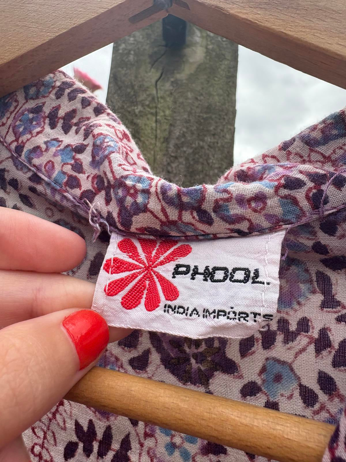 Phool Rare Block Print Indian Cotton Gauze Summer Boho Hippy Dress