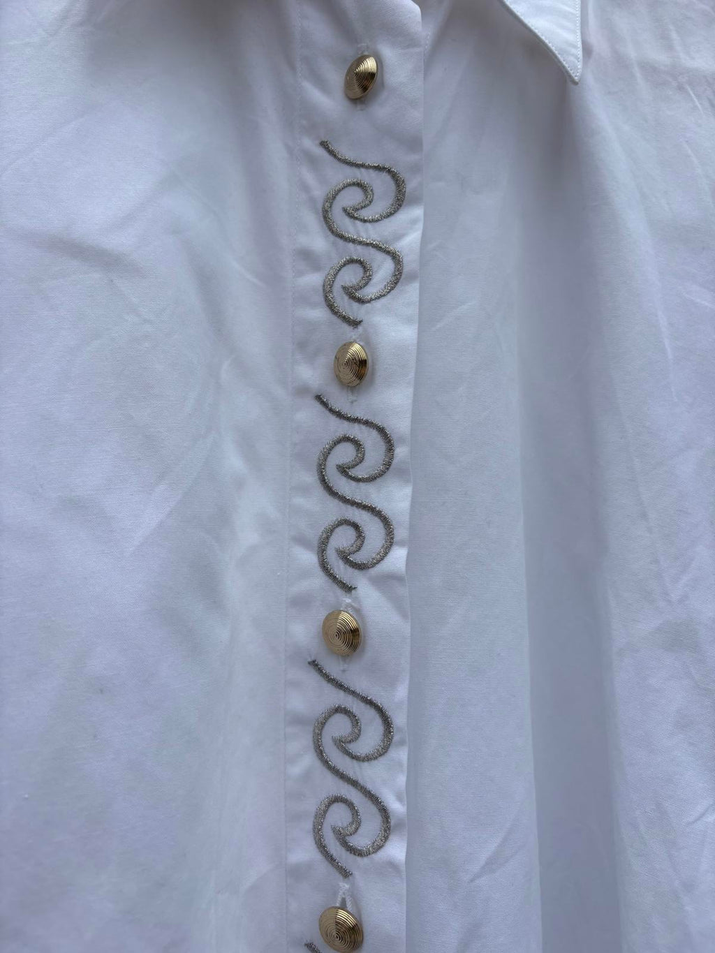 Vintage 1980s Sea Theme Fish Shell Embroidered Summer Shirt Pearls