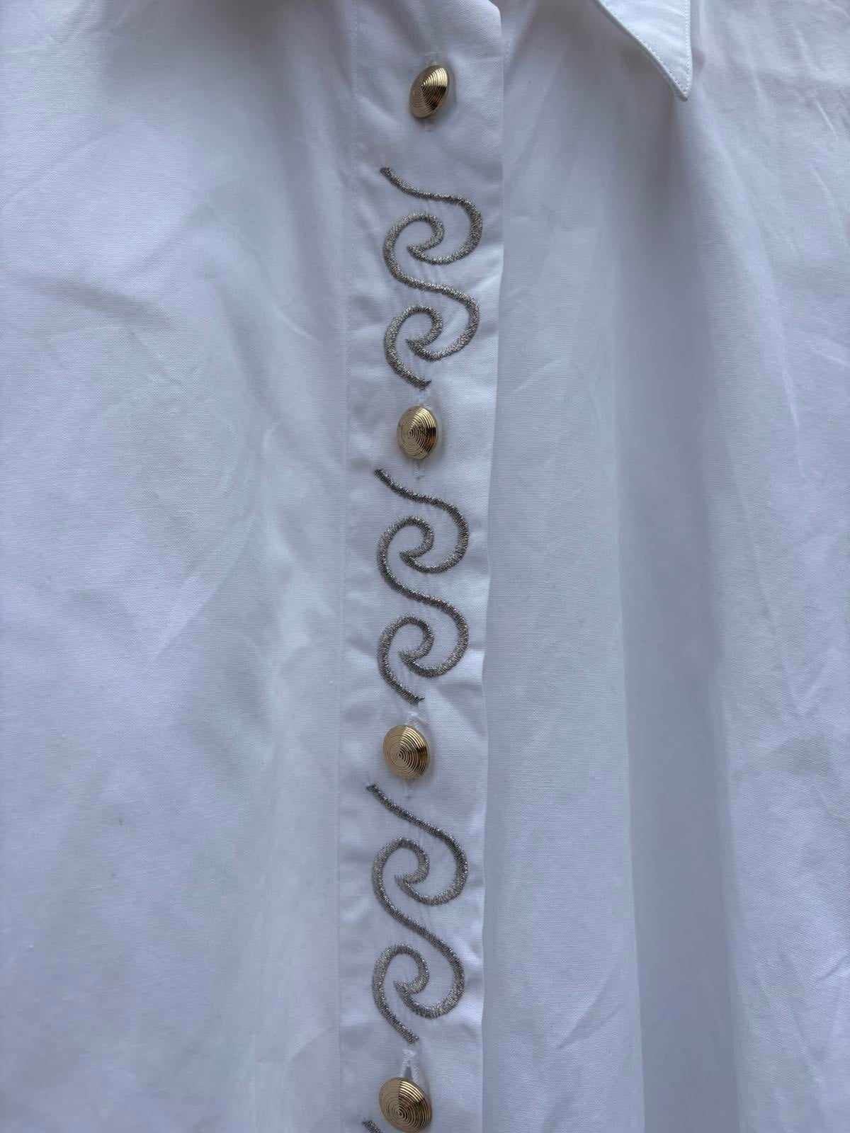 Vintage 1980s Sea Theme Fish Shell Embroidered Summer Shirt Pearls