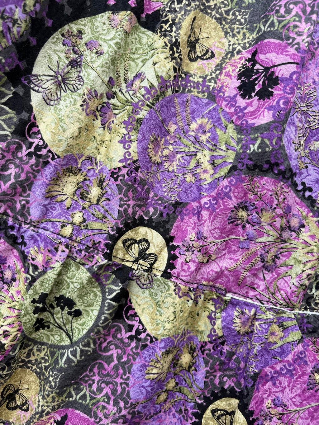 Purple Green 1970s Tiered Long Summer Floral Butterfly Skirt
