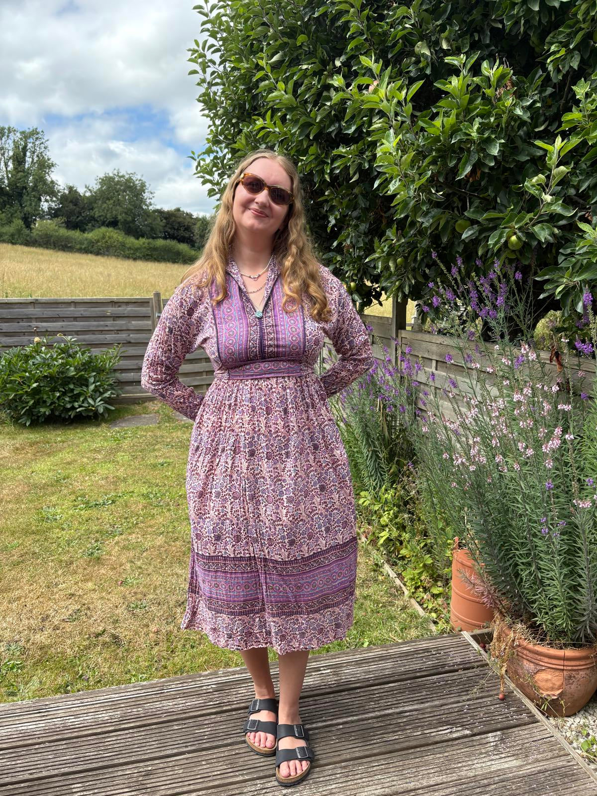 Phool Rare Block Print Indian Cotton Gauze Summer Boho Hippy Dress