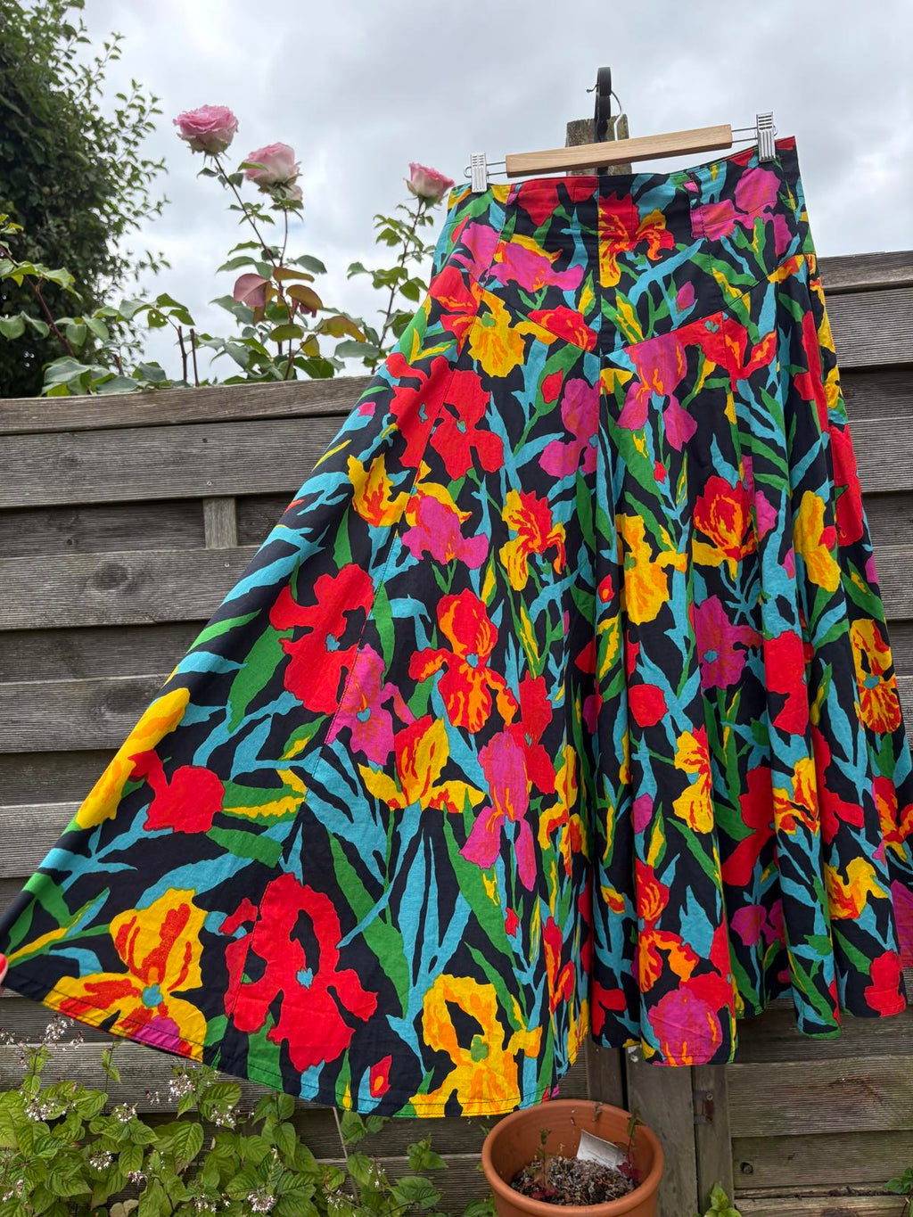 Mondi 80s Tropical Print Drop Waist Full Summer Skirt