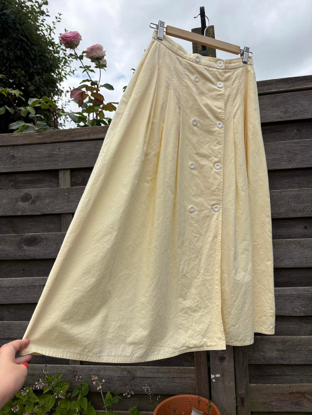 Butter Yellow Jaegar 100% Cotton Summer White Button Down Pleat Skirt