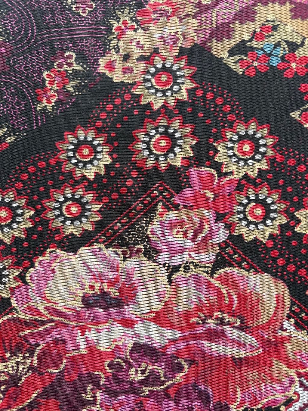 90s Y2K Patchwork Style Paisley Floral Metallic Mesh Summer Long Sleeve Top