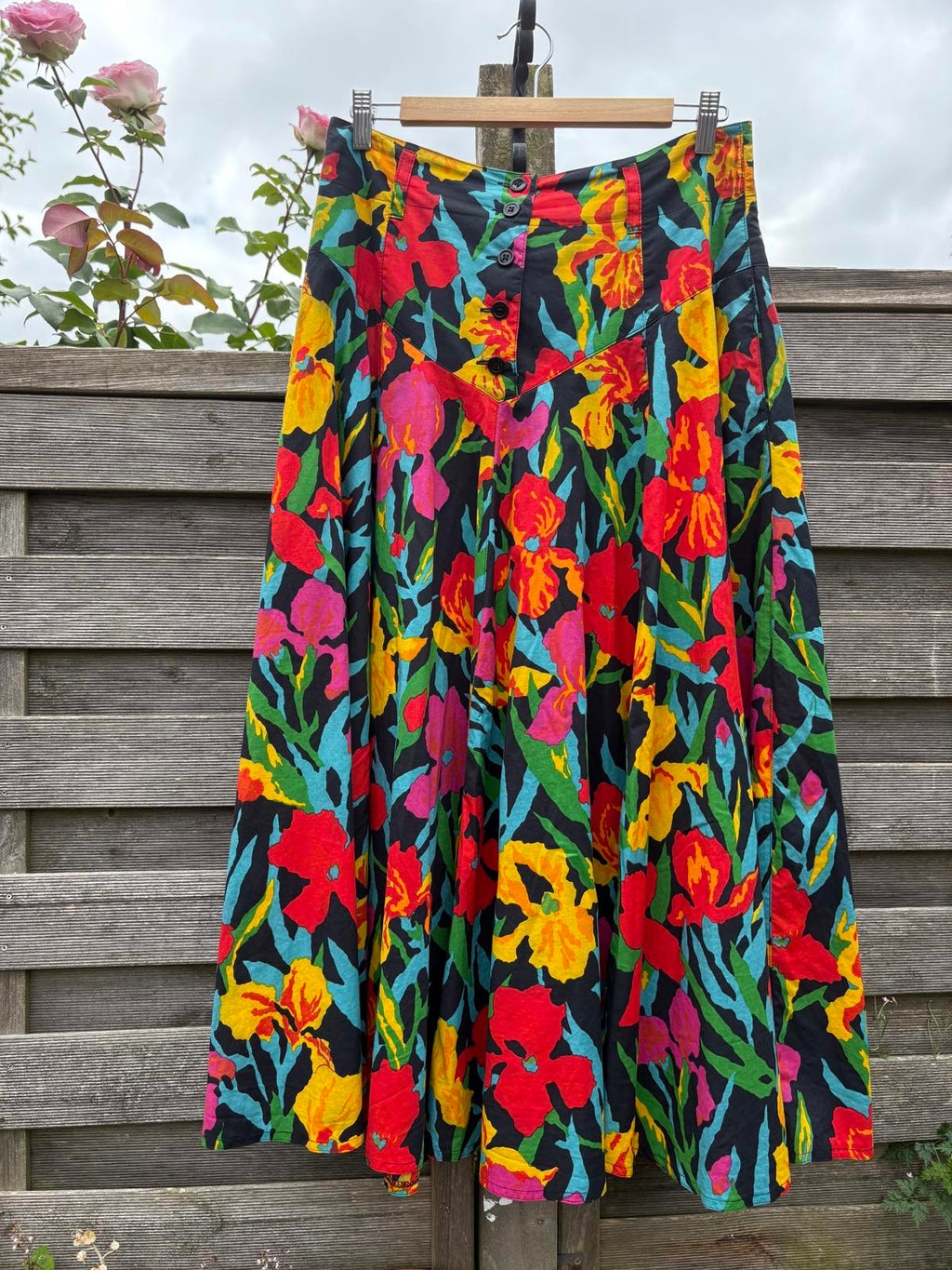 Mondi 80s Tropical Print Drop Waist Full Summer Skirt