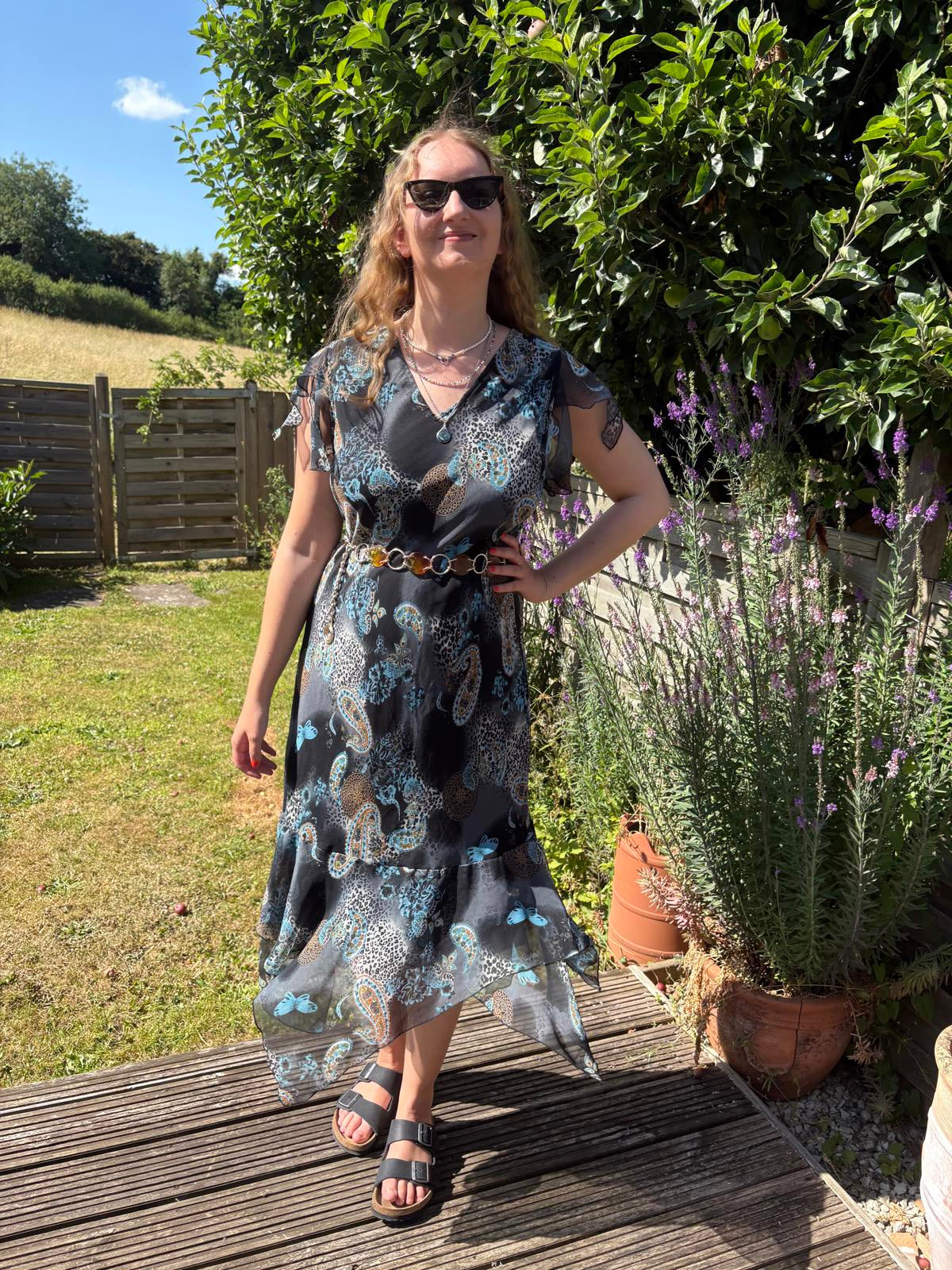 Fairycore Mesh Summer Paisley Floral Butterfly Leopard Print Floaty Ruffle Maxi Dress