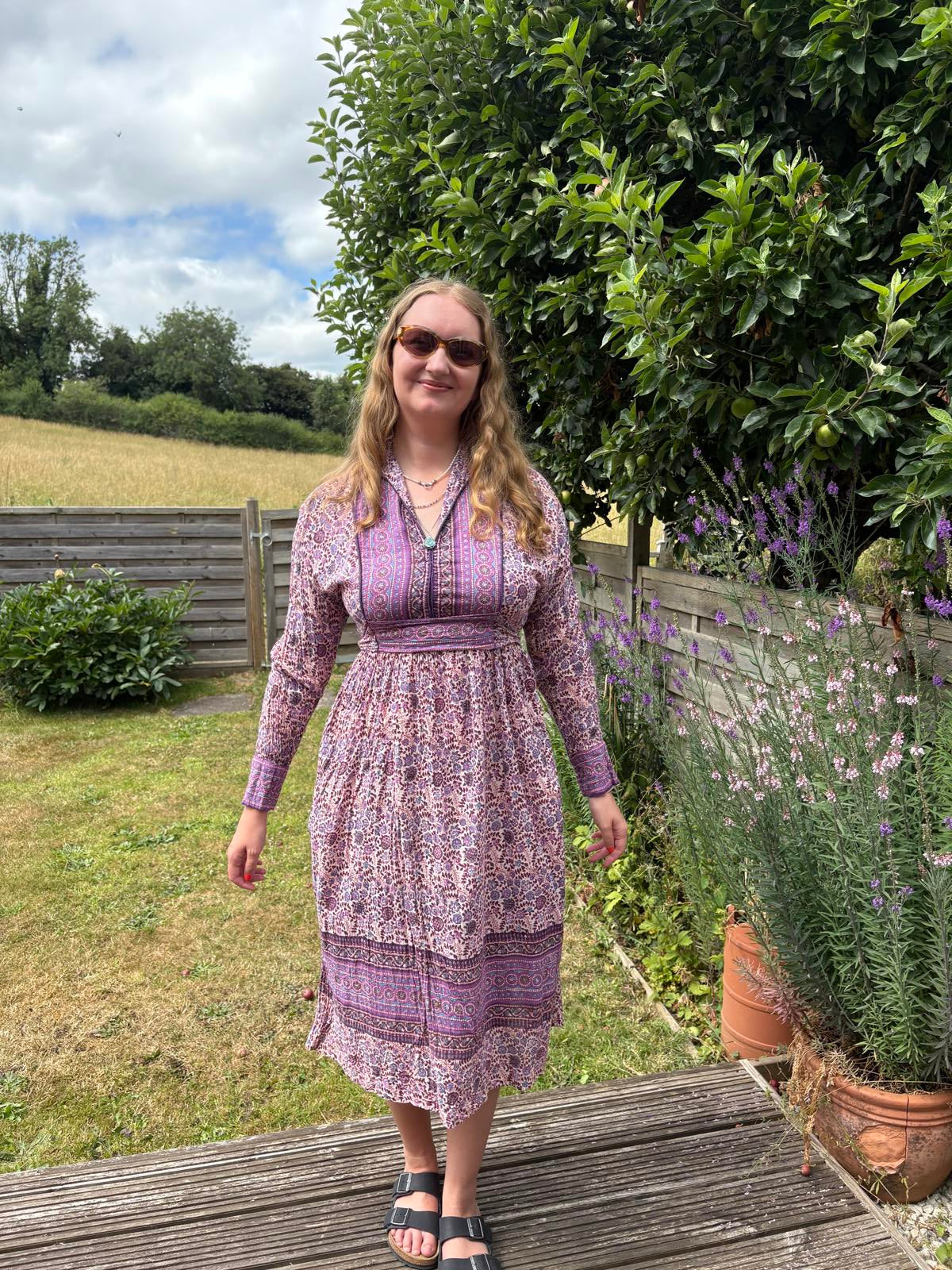 Phool Rare Block Print Indian Cotton Gauze Summer Boho Hippy Dress