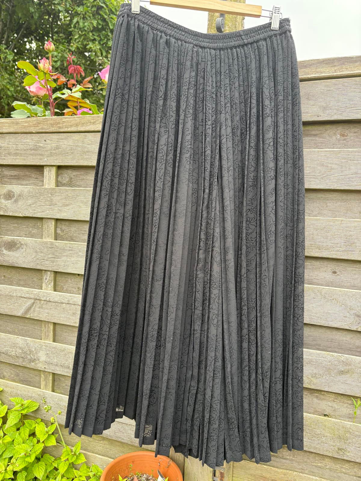 Vintage 80s Whimsigoth Sheer Velvet Flock Pleated Maxi Culottes Size 10