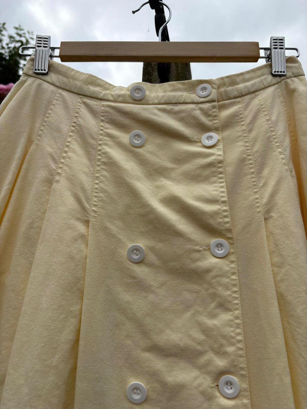 Butter Yellow Jaegar 100% Cotton Summer White Button Down Pleat Skirt