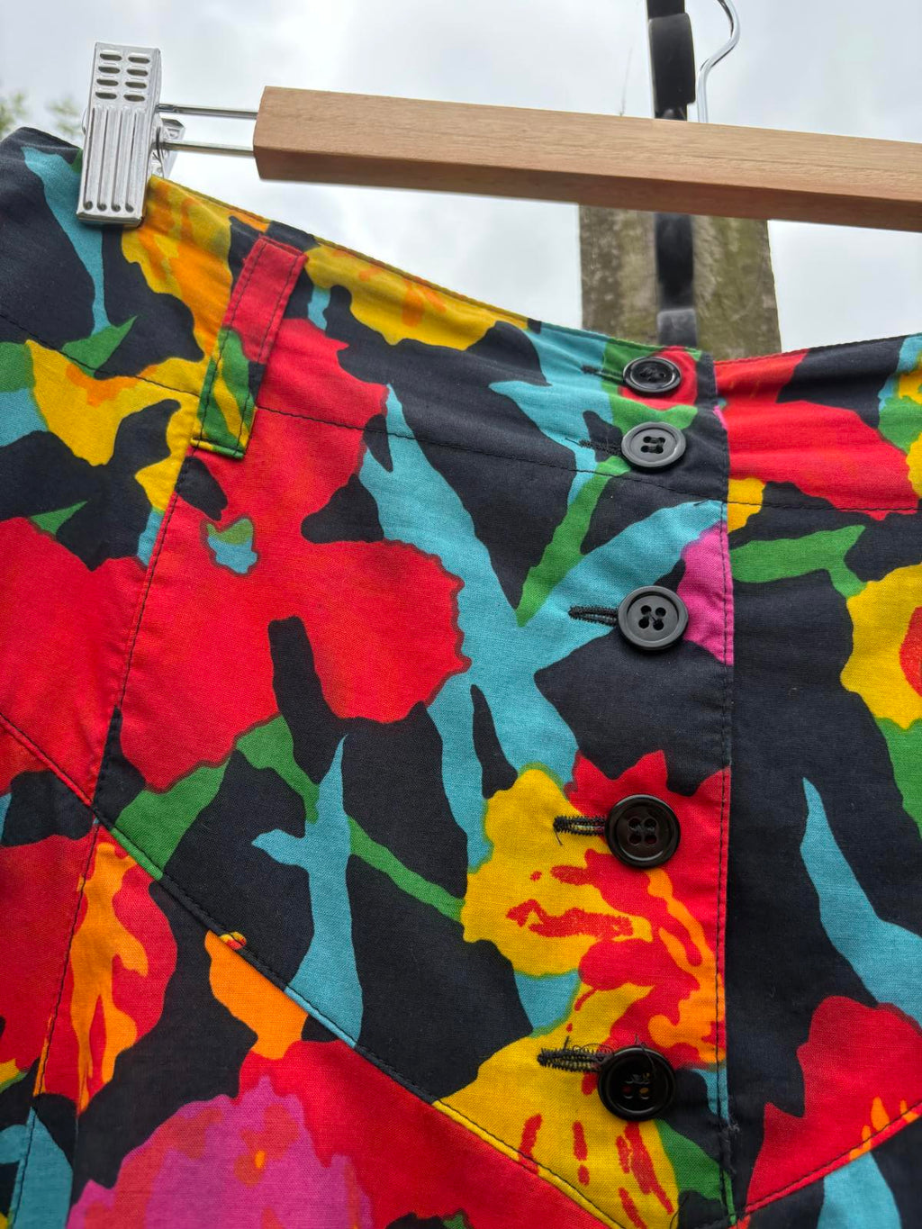 Mondi 80s Tropical Print Drop Waist Full Summer Skirt