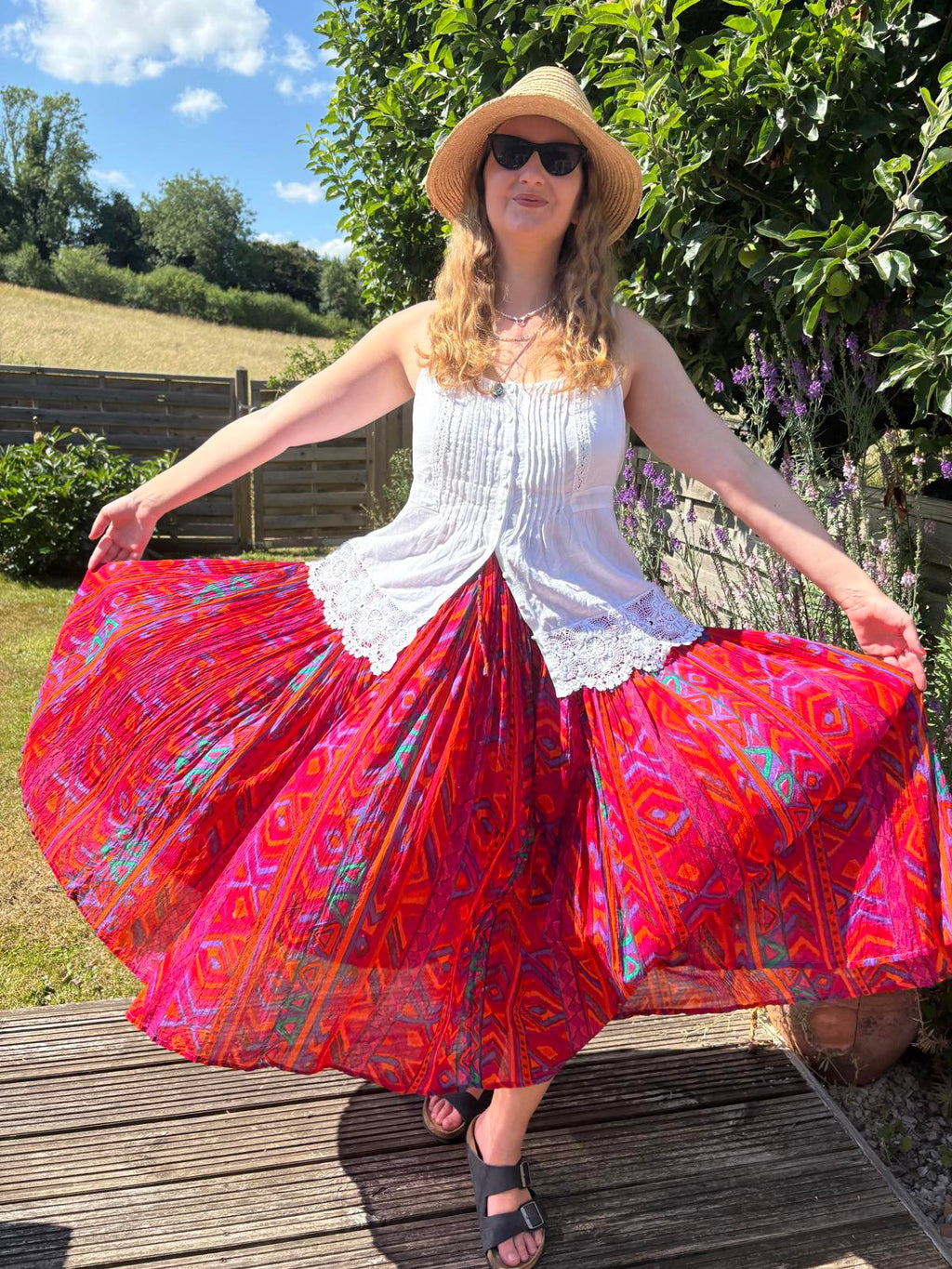 Phool Indian Cotton Summer Block Print Festival Boho Full Skirt