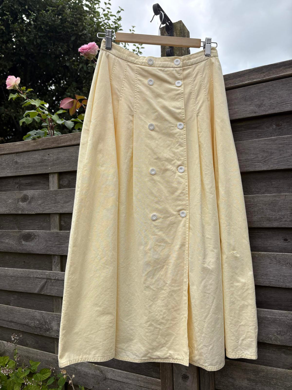 Butter Yellow Jaegar 100% Cotton Summer White Button Down Pleat Skirt