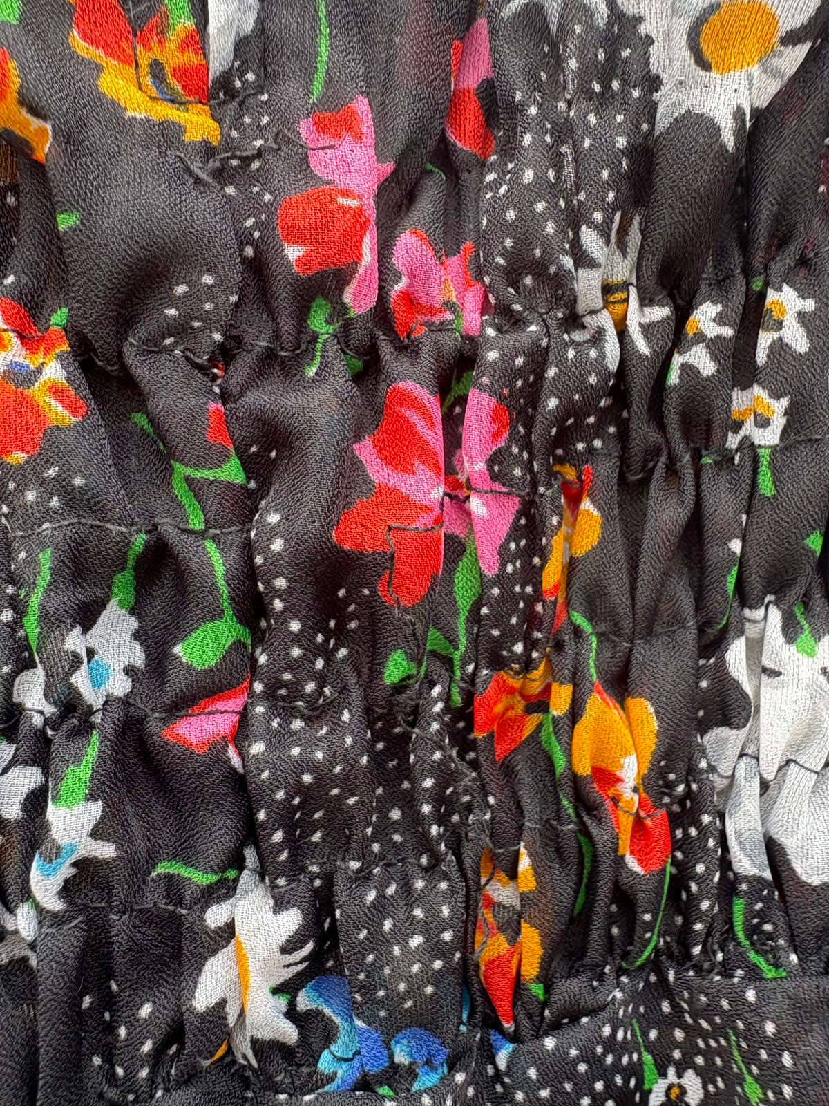 Mesh Sheer 1970s Floral Shirred Balloon Sleeve Top