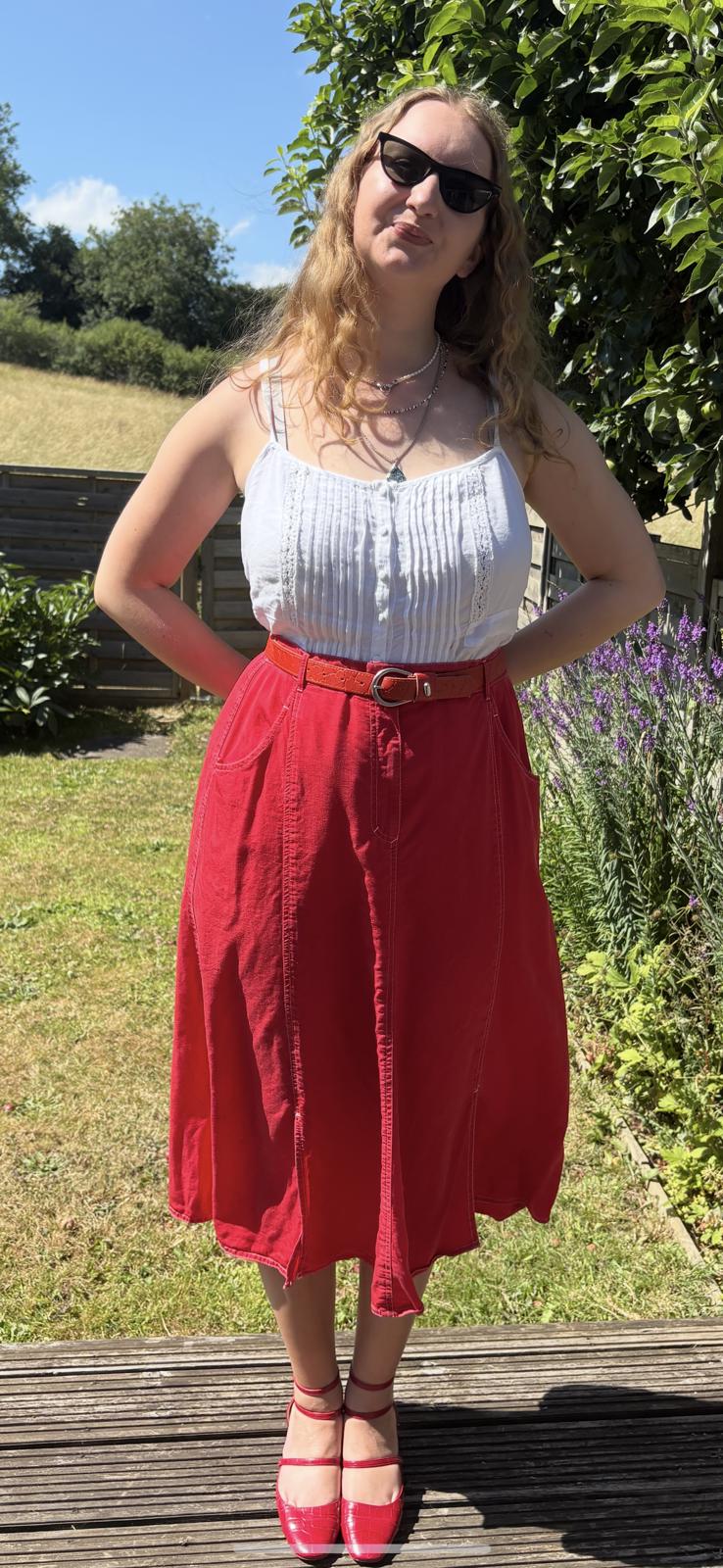 Red Italian Vintage Summer Midi Skirt With Pockets!