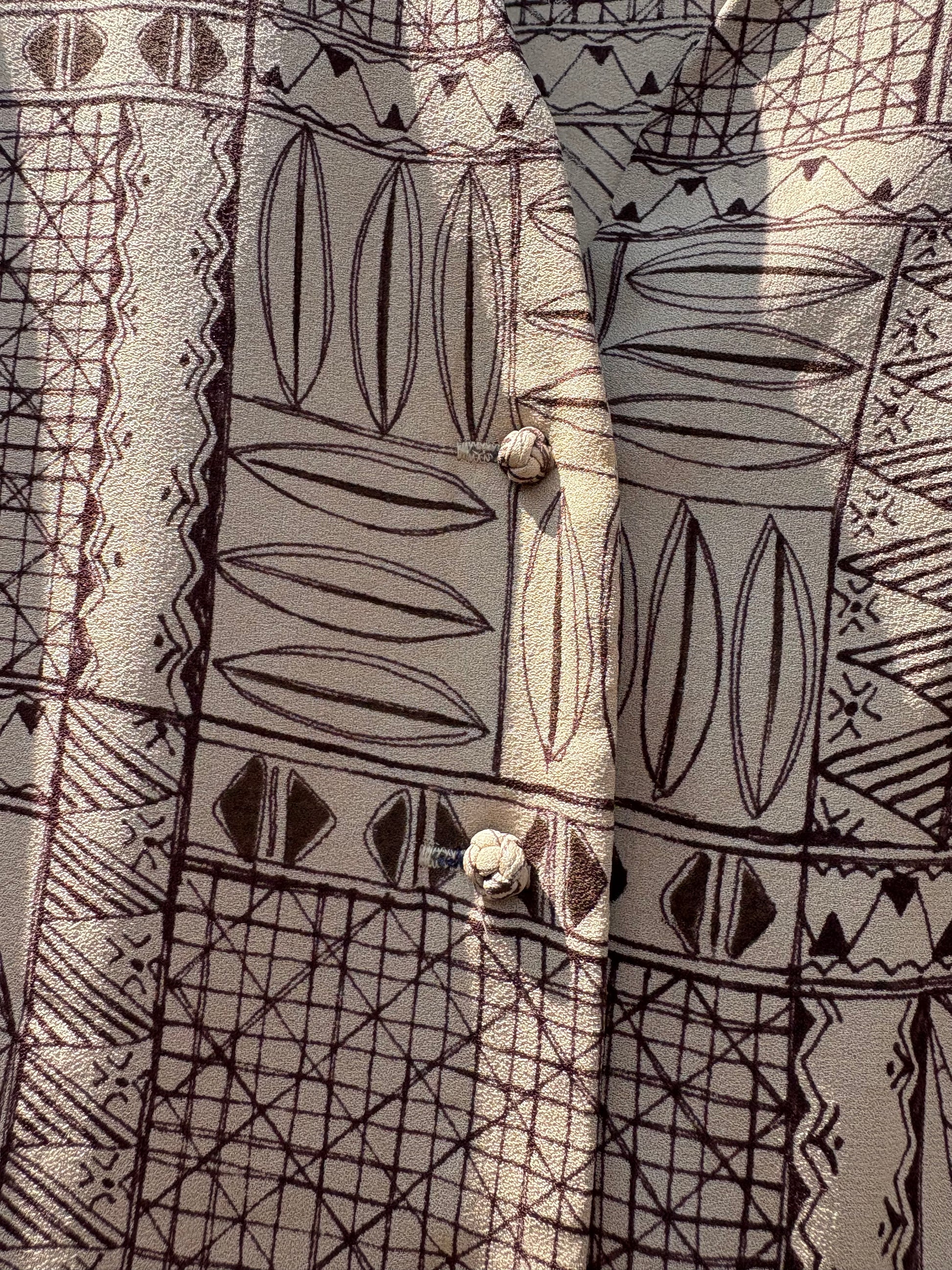 Vintage 90s Kaliko 100% Silk Geometric Beige and Brown Co-ord