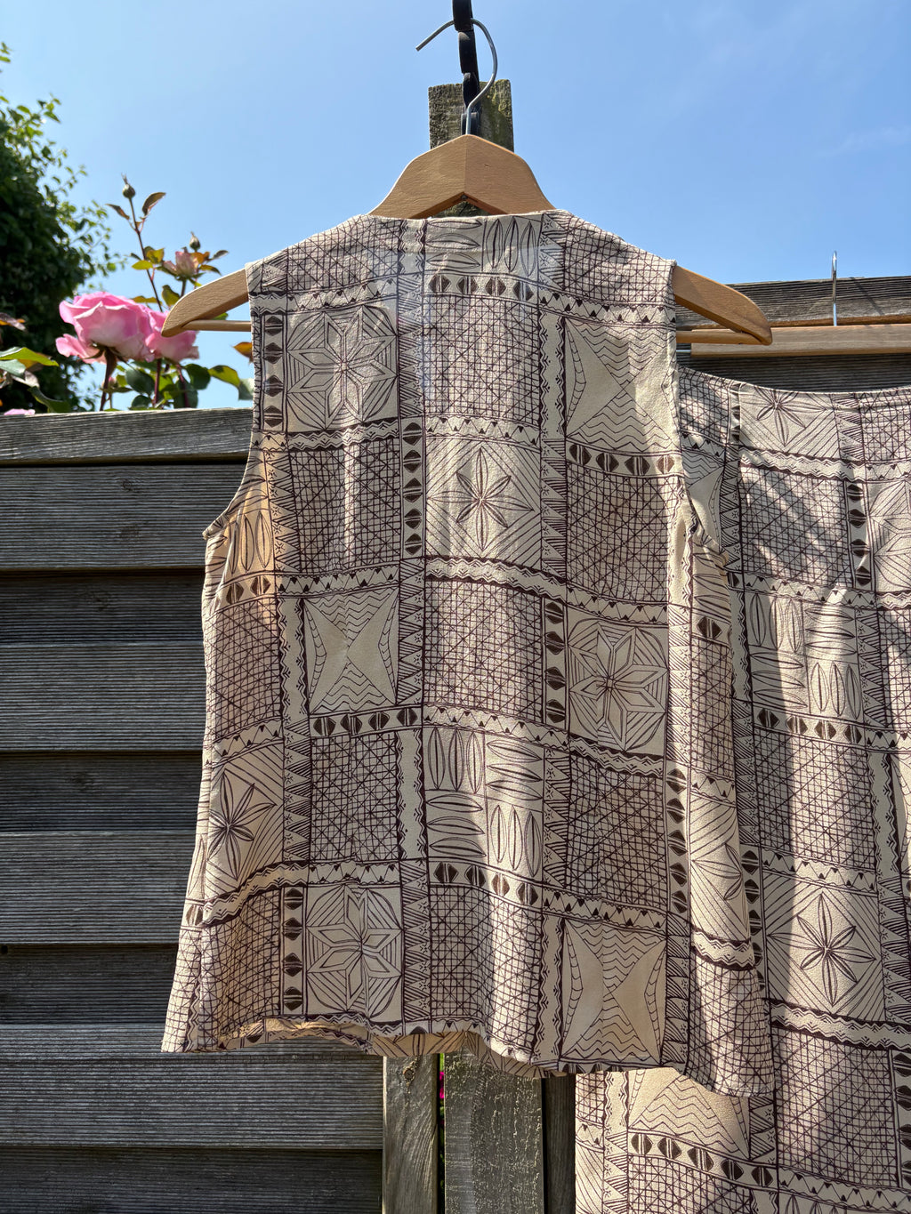 Vintage 90s Kaliko 100% Silk Geometric Beige and Brown Co-ord