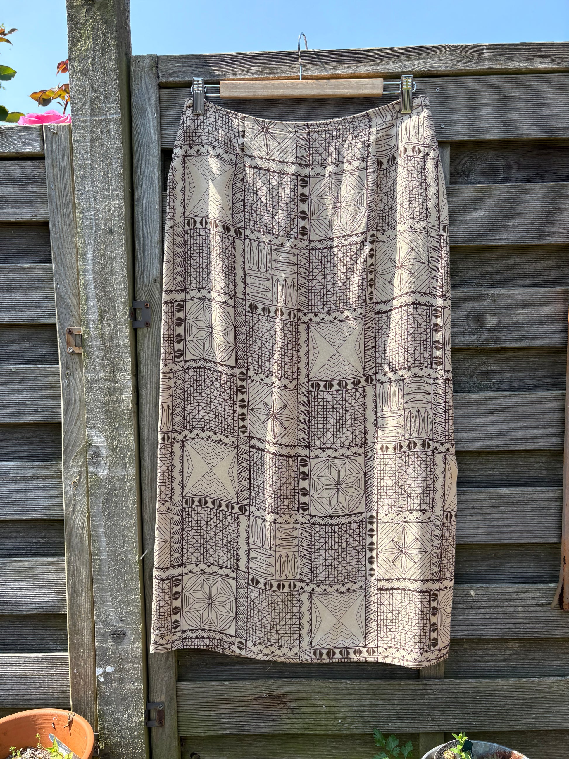 Vintage 90s Kaliko 100% Silk Geometric Beige and Brown Co-ord
