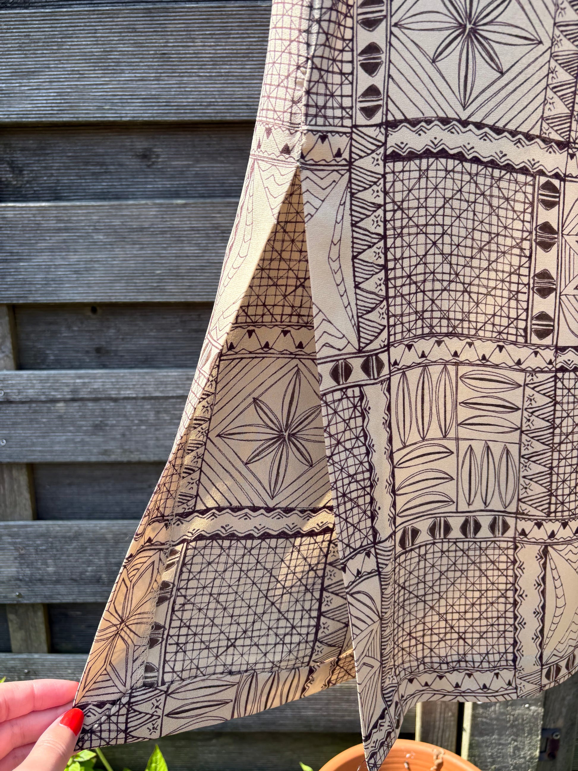 Vintage 90s Kaliko 100% Silk Geometric Beige and Brown Co-ord