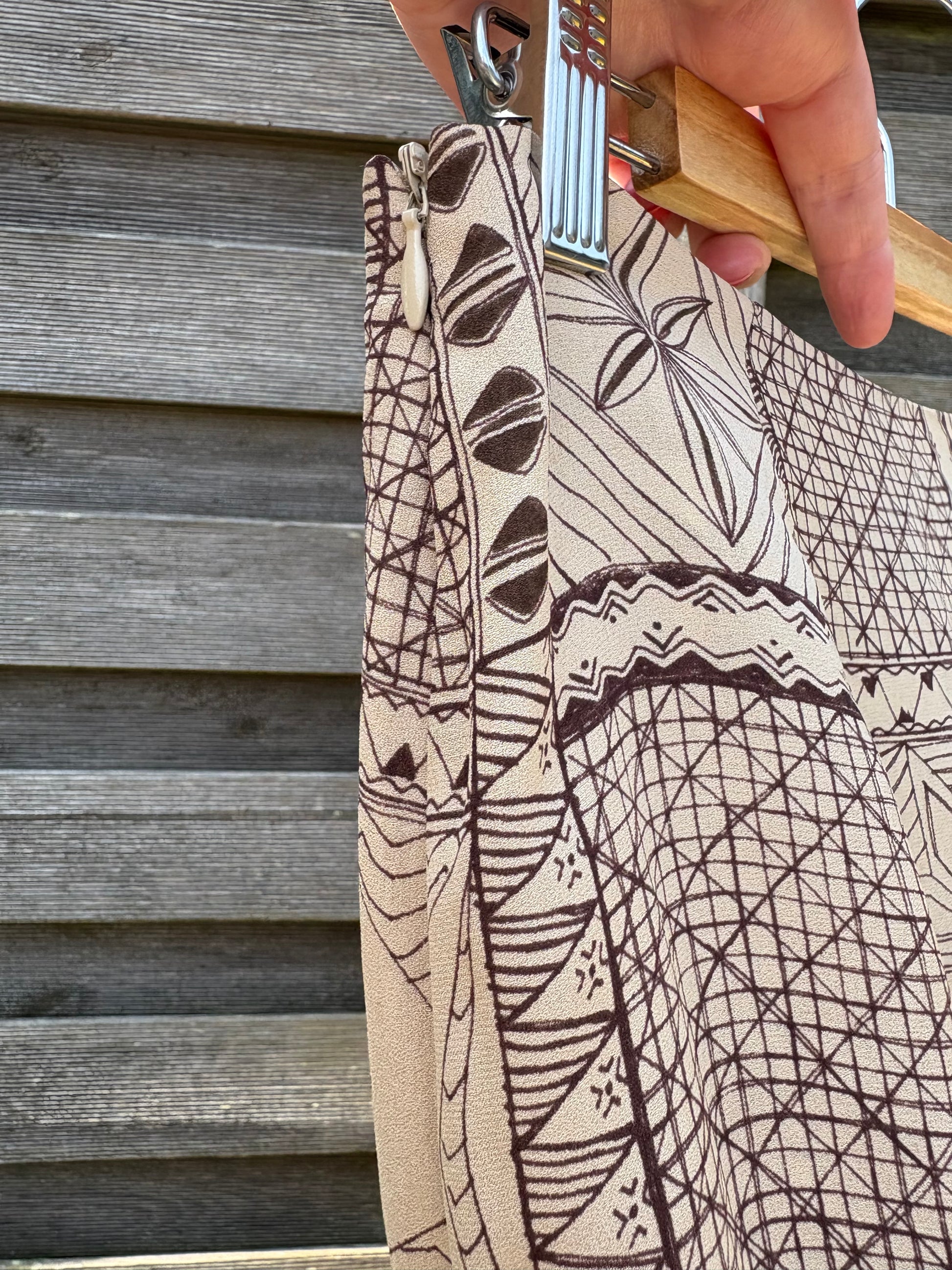 Vintage 90s Kaliko 100% Silk Geometric Beige and Brown Co-ord