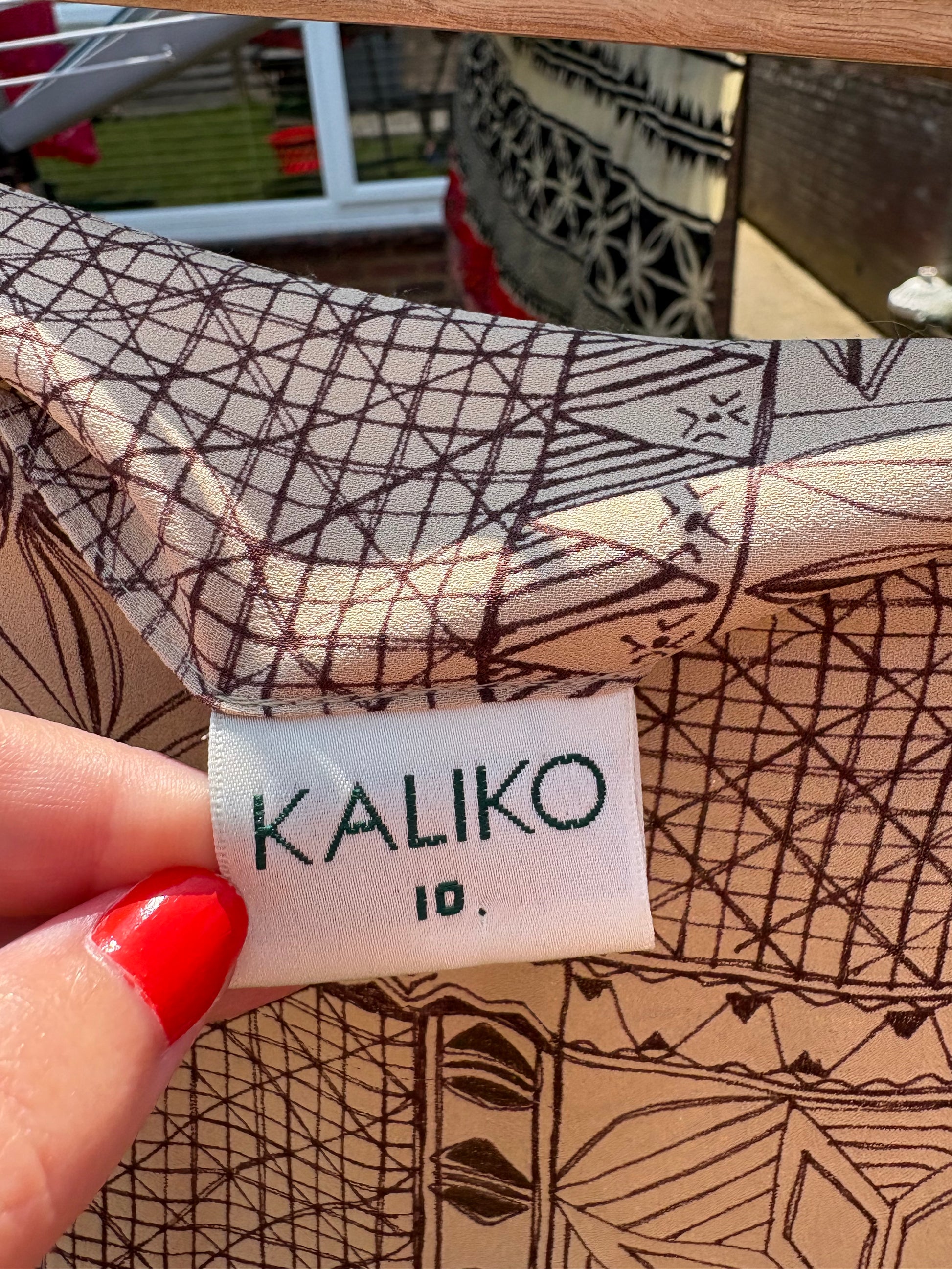 Vintage 90s Kaliko 100% Silk Geometric Beige and Brown Co-ord