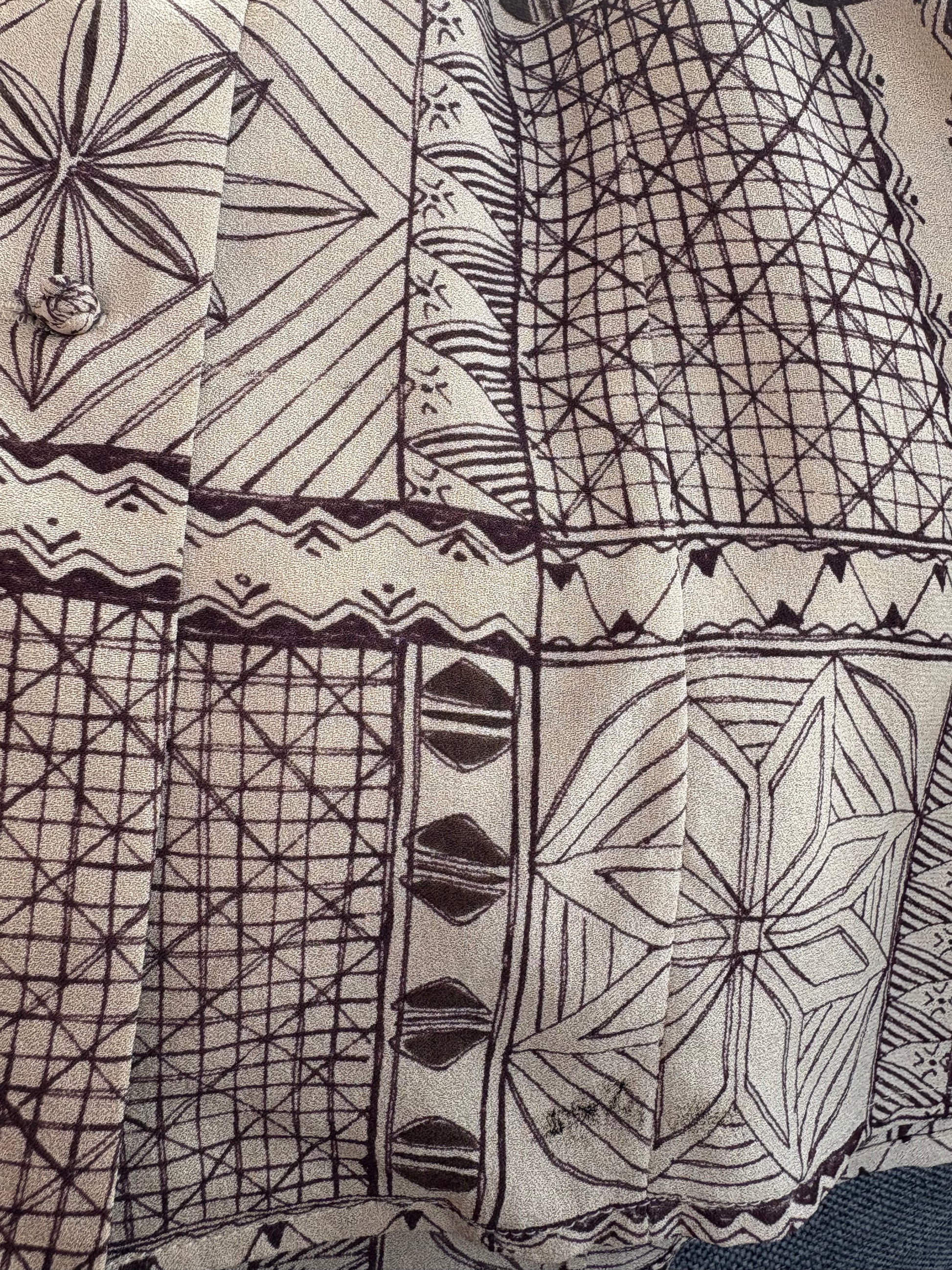 Vintage 90s Kaliko 100% Silk Geometric Beige and Brown Co-ord