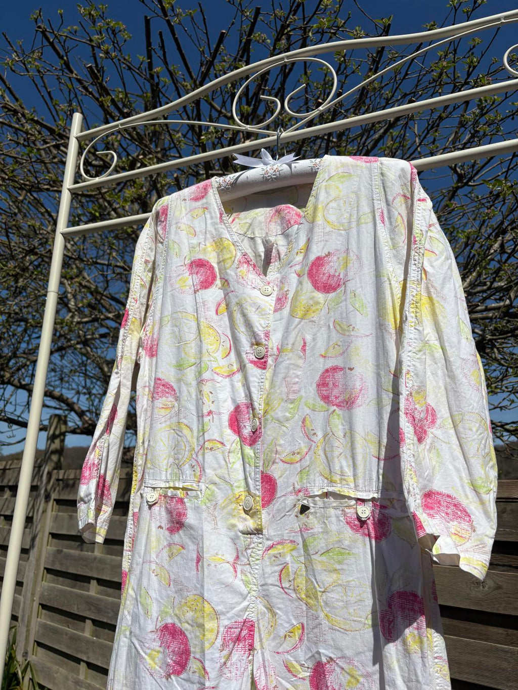 80s 90s Fruit Apple Citrus Print Funky Summer 100% Cotton Jumpsuit