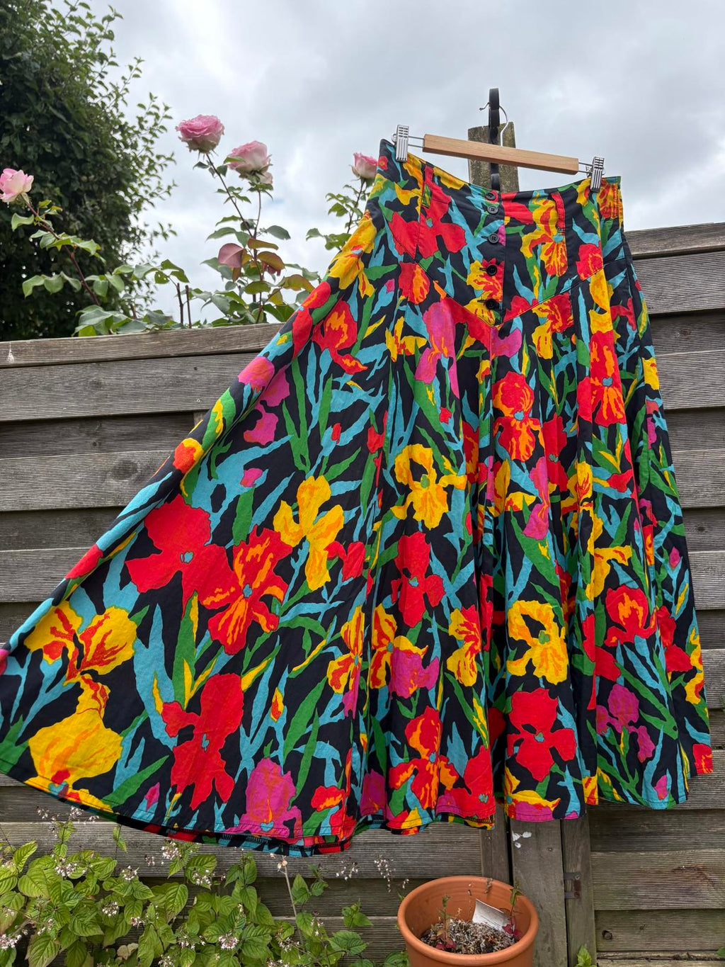 Mondi 80s Tropical Print Drop Waist Full Summer Skirt
