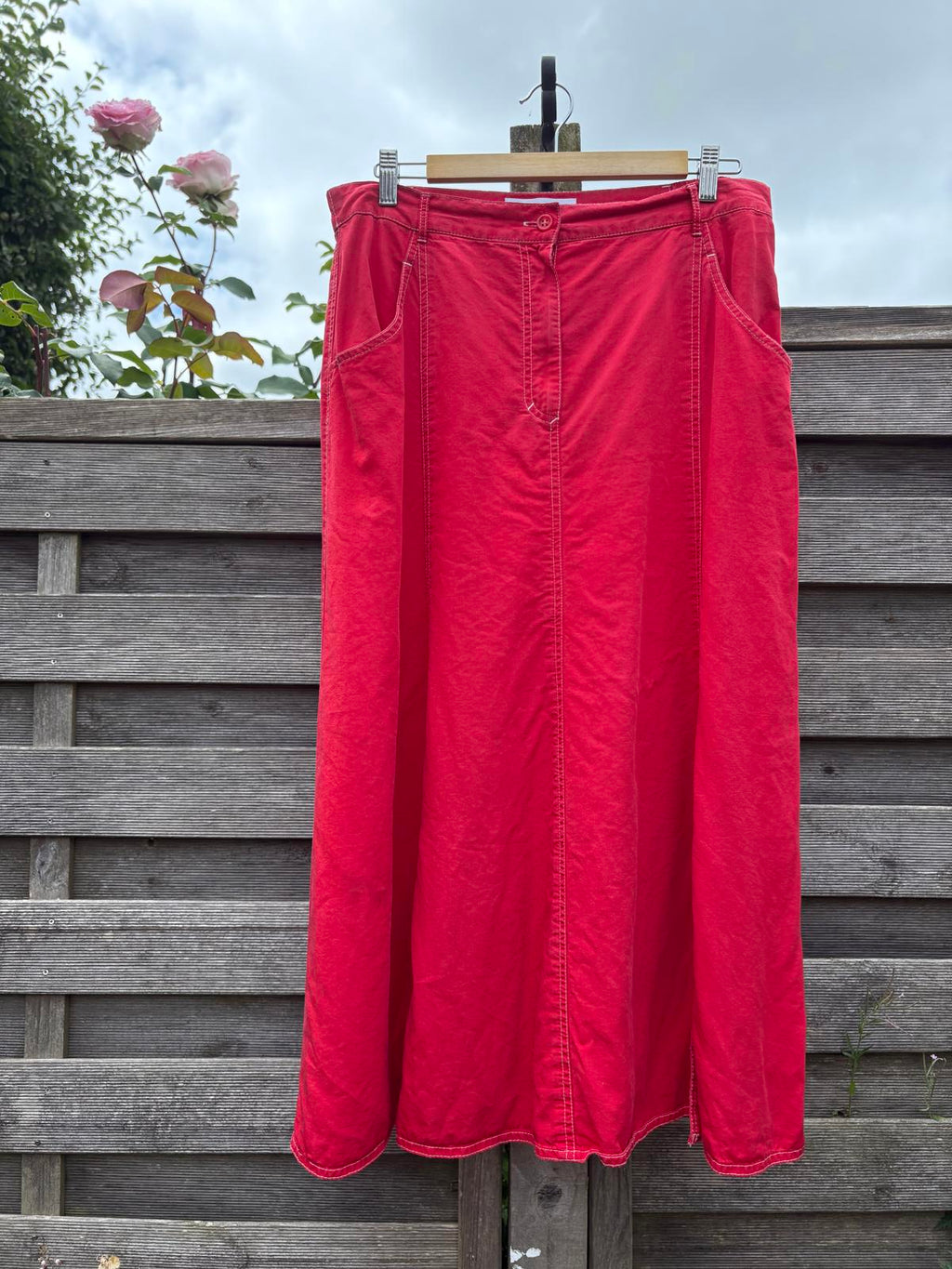 Red Italian Vintage Summer Midi Skirt With Pockets!