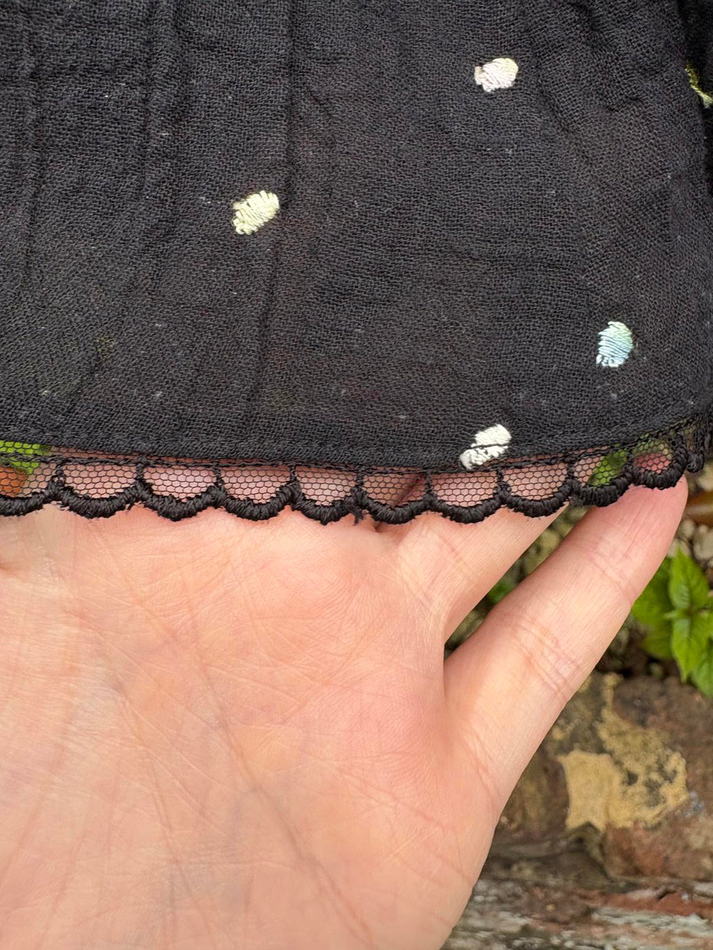 Caroline Charles London 100% Cotton Black Long Rainbow Polka Dot Skirt