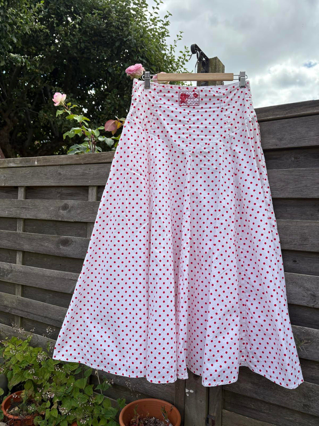 Mondi 80s Red White Polka Dot Cotton Drop Waist Full Summer Skirt
