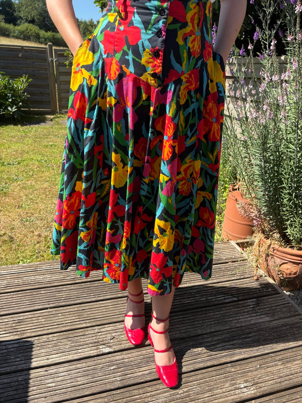 Mondi 80s Tropical Print Drop Waist Full Summer Skirt