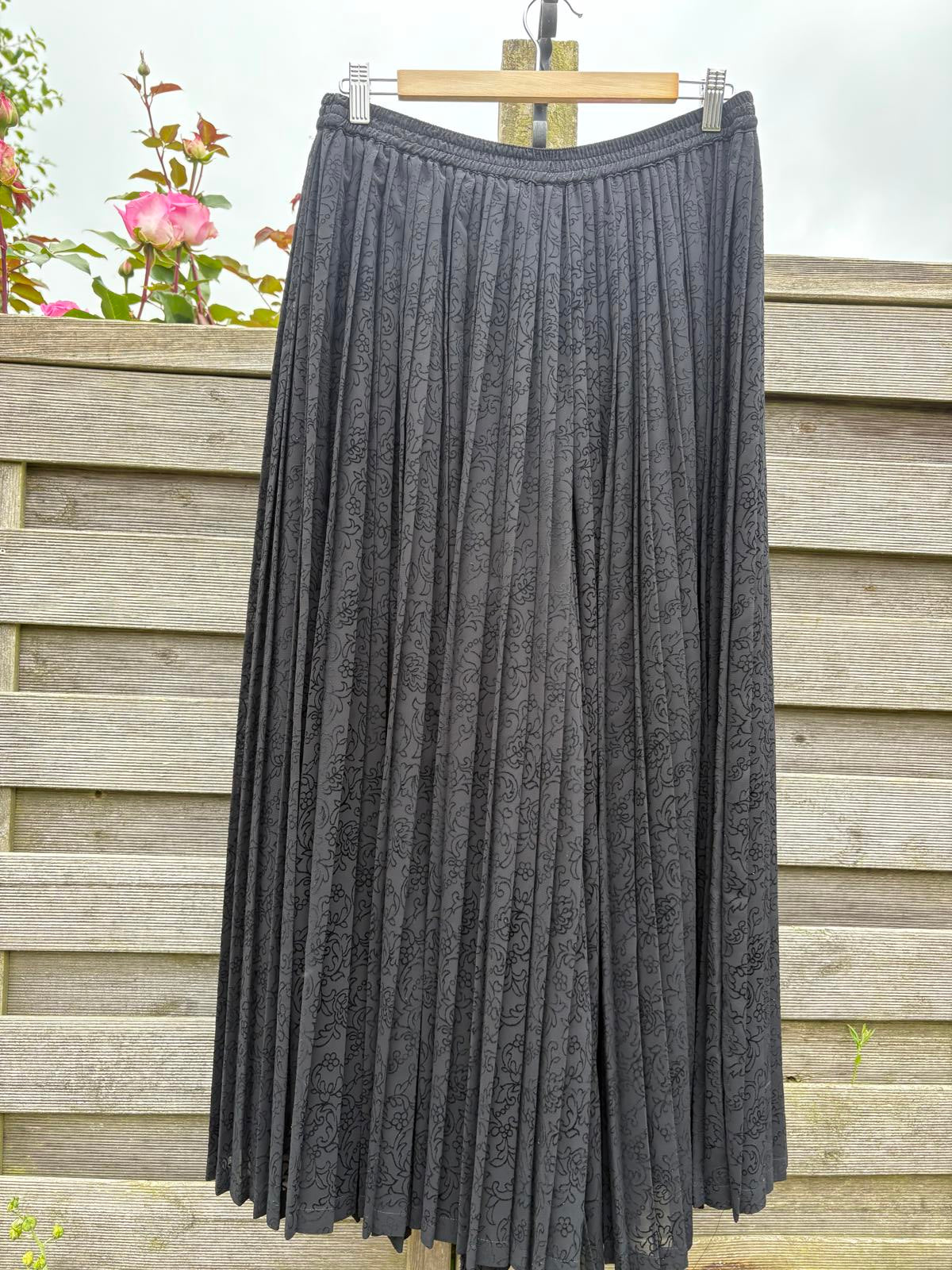 Vintage 80s Whimsigoth Sheer Velvet Flock Pleated Maxi Culottes Size 10