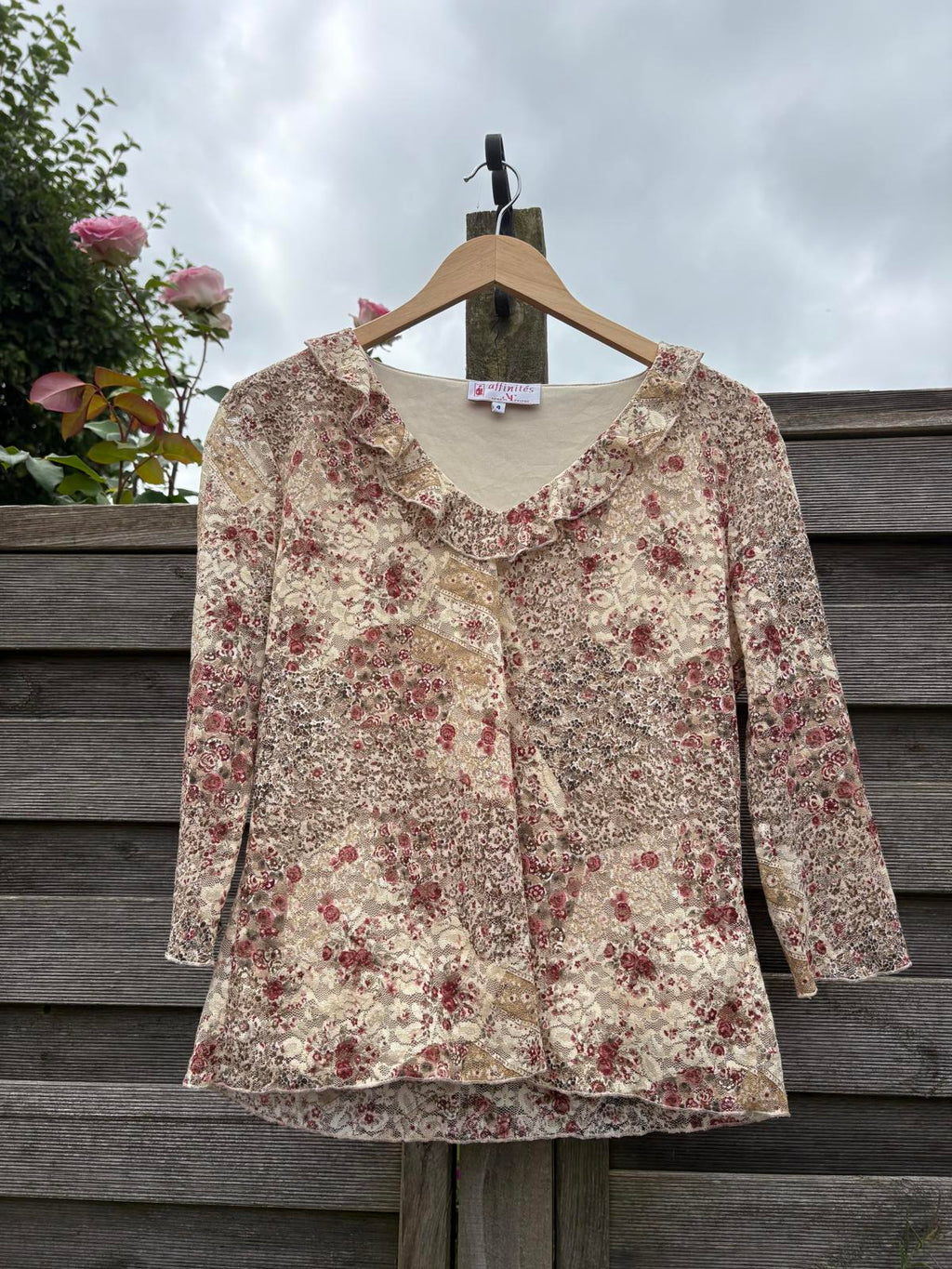 90s Y2K Lace Floral Ruffled Mesh Summer 3/4 Sleeve Top