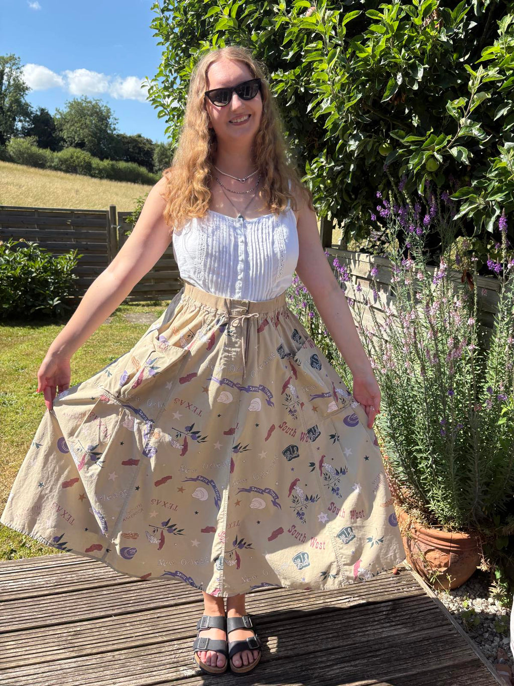 Mondi 80s Full Novelty Print America Southern States Skirt