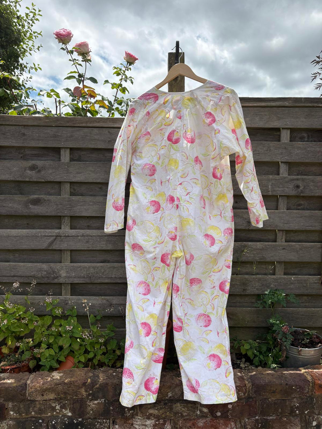80s 90s Fruit Apple Citrus Print Funky Summer 100% Cotton Jumpsuit