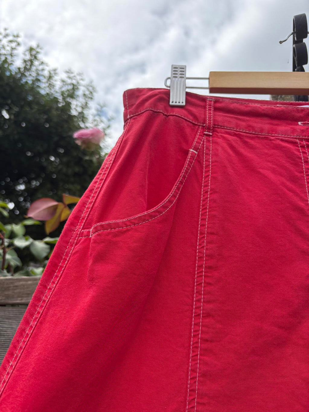 Red Italian Vintage Summer Midi Skirt With Pockets!